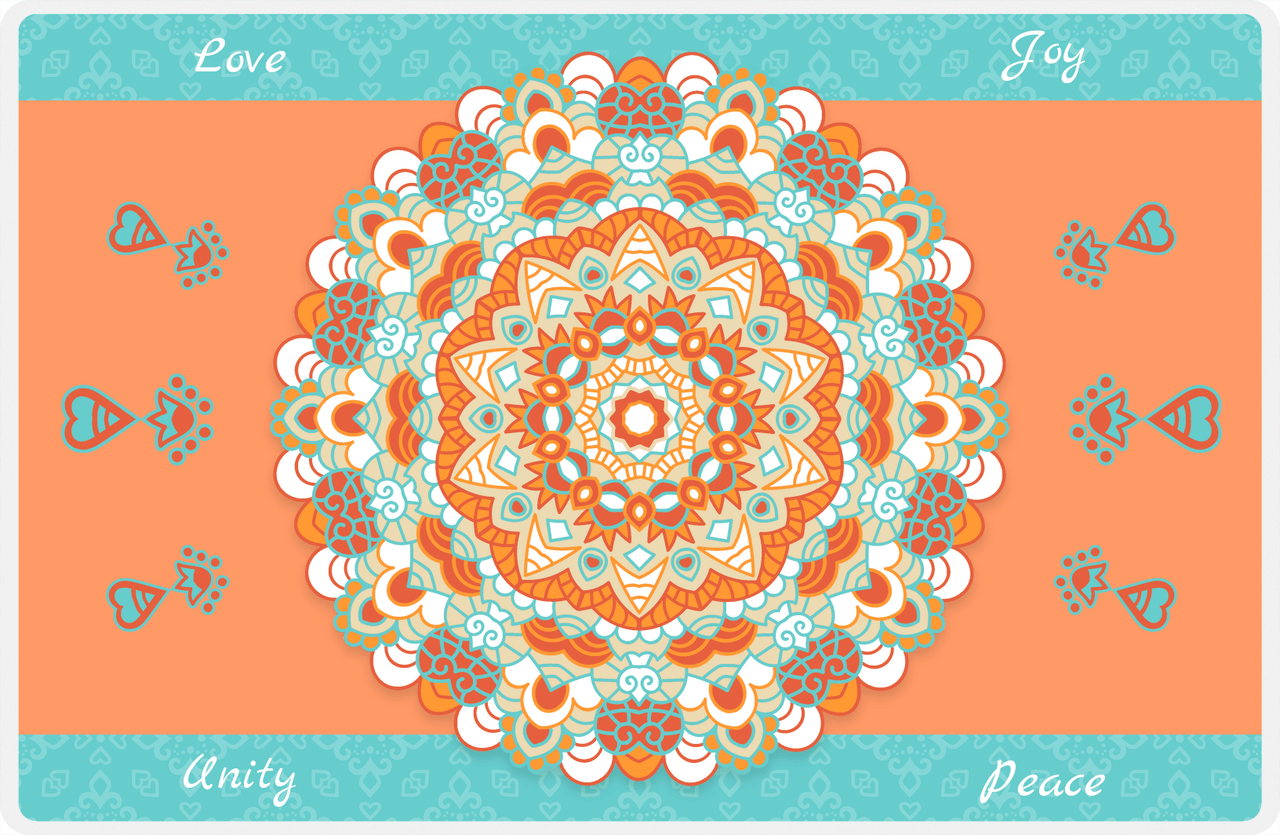 Personalized Mandala Placemat X - Hearts Arrow - Orange Background -  View