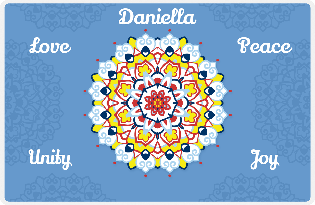 Personalized Mandala Placemat XI - Flower Flourish - Blue Background -  View