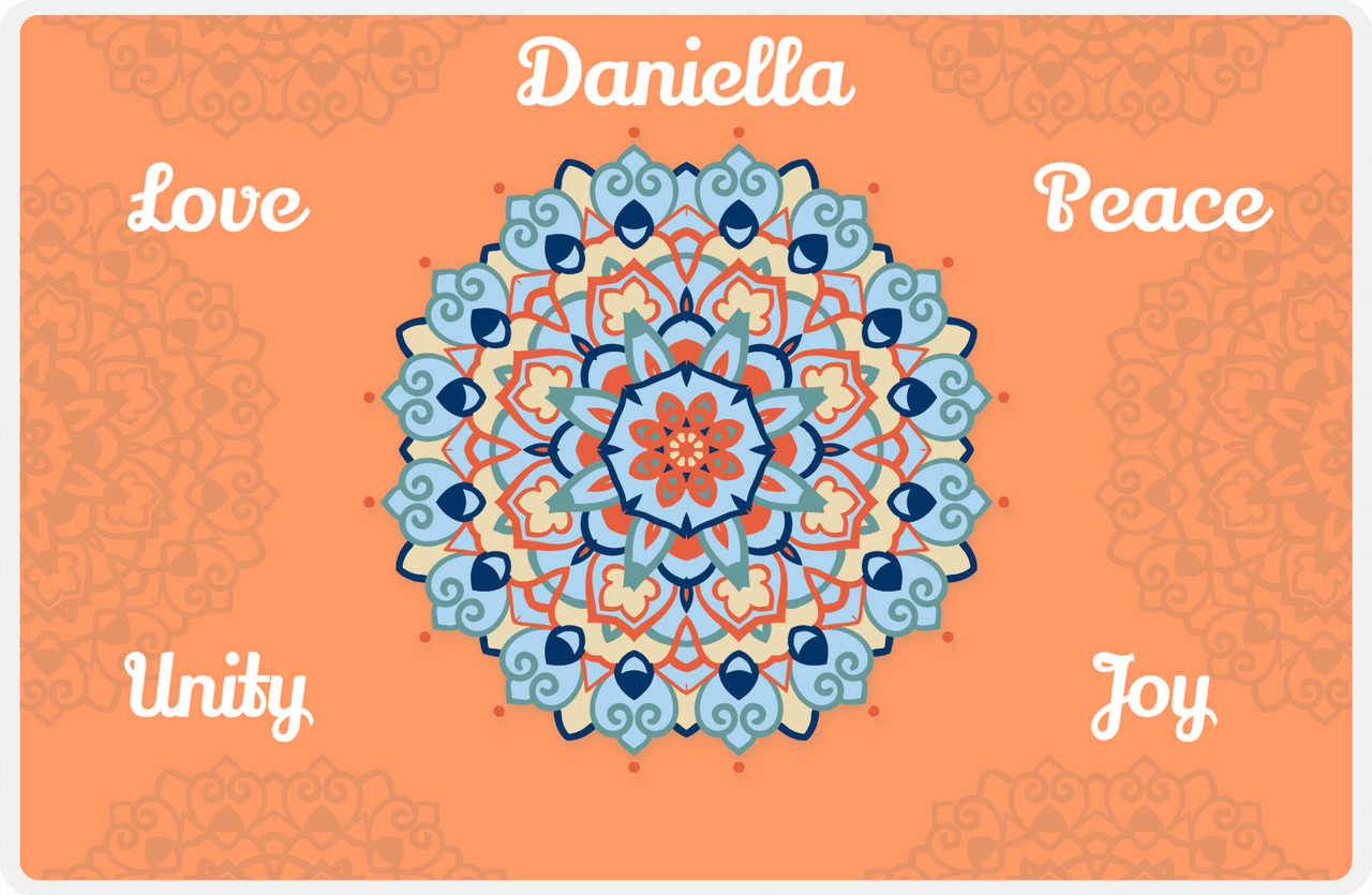 Personalized Mandala Placemat XI - Flower Flourish - Orange Background -  View