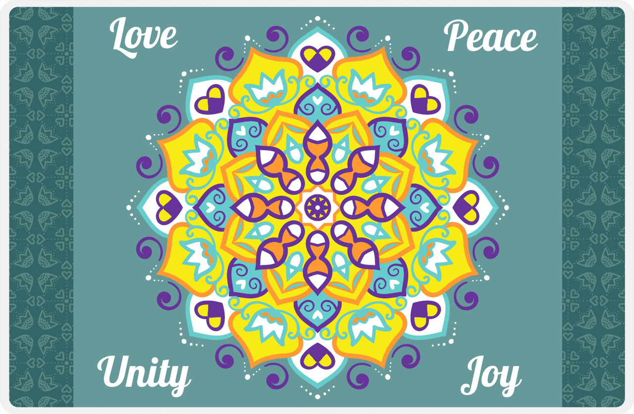 Personalized Mandala Placemat XII - Heart Petals - Teal Background -  View