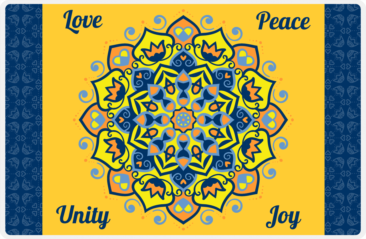Personalized Mandala Placemat XII - Heart Petals - Yellow Background -  View
