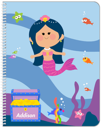 Thumbnail for Personalized Mermaid Notebook I - Blue Background - Asian Mermaid - Front View