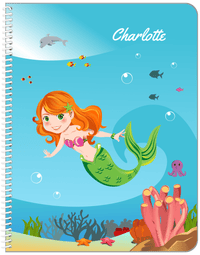 Thumbnail for Personalized Mermaid Notebook IV - Blue Background - Redhead Mermaid - Front View