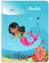 Thumbnail for Personalized Mermaid Notebook IV - Blue Background - Black Mermaid - Front View
