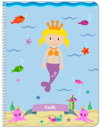 Thumbnail for Personalized Mermaid Notebook VI - Blue Background - Blonde Mermaid - Front View