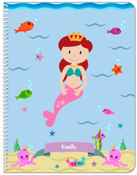 Thumbnail for Personalized Mermaid Notebook VI - Blue Background - Redhead Mermaid - Front View