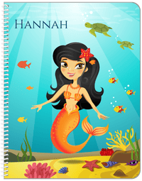 Thumbnail for Personalized Mermaid Notebook VII - Blue Background - Asian Mermaid - Front View