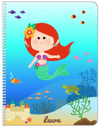 Thumbnail for Personalized Mermaid Notebook IX - Blue Background - Redhead Mermaid - Front View