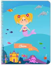Thumbnail for Personalized Mermaid Notebook X - Blue Background - Blonde Mermaid - Front View