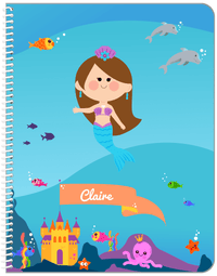 Thumbnail for Personalized Mermaid Notebook X - Blue Background - Brunette Mermaid - Front View