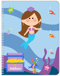 Thumbnail for Personalized Mermaid Notebook I - Blue Background - Brunette Mermaid - Front View