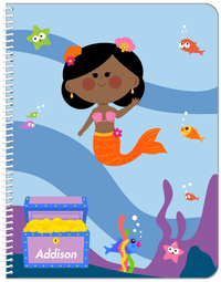 Thumbnail for Personalized Mermaid Notebook I - Blue Background - Black Mermaid - Front View