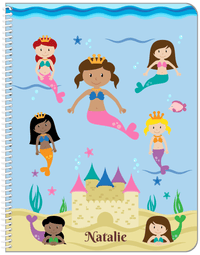 Thumbnail for Personalized Mermaid Notebook II - Blue Background - Black Mermaid I - Front View