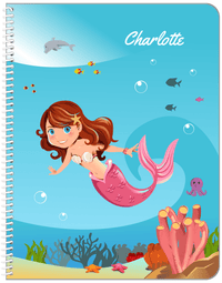 Thumbnail for Personalized Mermaid Notebook IV - Blue Background - Brunette Mermaid - Front View