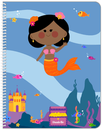 Thumbnail for Personalized Mermaid Notebook V - Blue Background - Black Mermaid - Front View