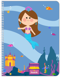 Thumbnail for Personalized Mermaid Notebook V - Blue Background - Brunette Mermaid - Front View