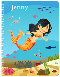 Thumbnail for Personalized Mermaid Notebook VIII - Blue Background - Asian Mermaid - Front View