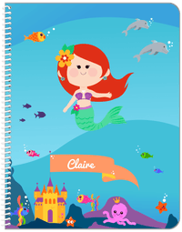 Thumbnail for Personalized Mermaid Notebook X - Blue Background - Redhead Mermaid - Front View