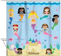 Thumbnail for Personalized Mermaid Shower Curtain II - Blue Background - Blonde Mermaid - Hanging View