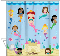Thumbnail for Personalized Mermaid Shower Curtain II - Blue Background - Redhead Mermaid - Hanging View