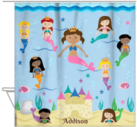 Thumbnail for Personalized Mermaid Shower Curtain II - Blue Background - Light Brown Mermaid - Hanging View