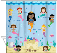 Thumbnail for Personalized Mermaid Shower Curtain II - Blue Background - Black Mermaid - Hanging View
