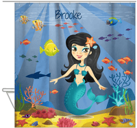 Thumbnail for Personalized Mermaid Shower Curtain III - Blue Background - Asian Mermaid - Hanging View