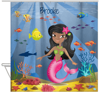 Thumbnail for Personalized Mermaid Shower Curtain III - Blue Background - Black Mermaid - Hanging View