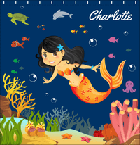 Thumbnail for Personalized Mermaid Shower Curtain IV - Blue Background - Black Hair Mermaid - Decorate View