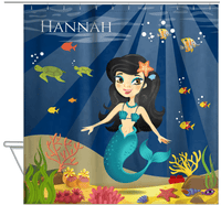 Thumbnail for Personalized Mermaid Shower Curtain VII - Blue Background - Asian Mermaid - Hanging View
