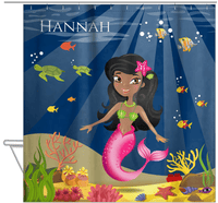 Thumbnail for Personalized Mermaid Shower Curtain VII - Blue Background - Black Mermaid - Hanging View