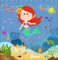 Thumbnail for Personalized Mermaid Shower Curtain IX - Blue Background - Redhead Mermaid - Decorate View