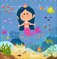 Thumbnail for Personalized Mermaid Shower Curtain IX - Blue Background - Black Hair Mermaid - Decorate View
