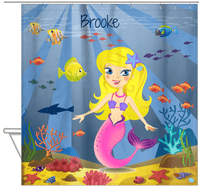 Thumbnail for Personalized Mermaid Shower Curtain III - Blue Background - Blonde Mermaid - Hanging View