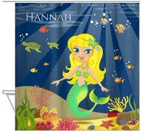 Thumbnail for Personalized Mermaid Shower Curtain VII - Blue Background - Blonde Mermaid - Hanging View