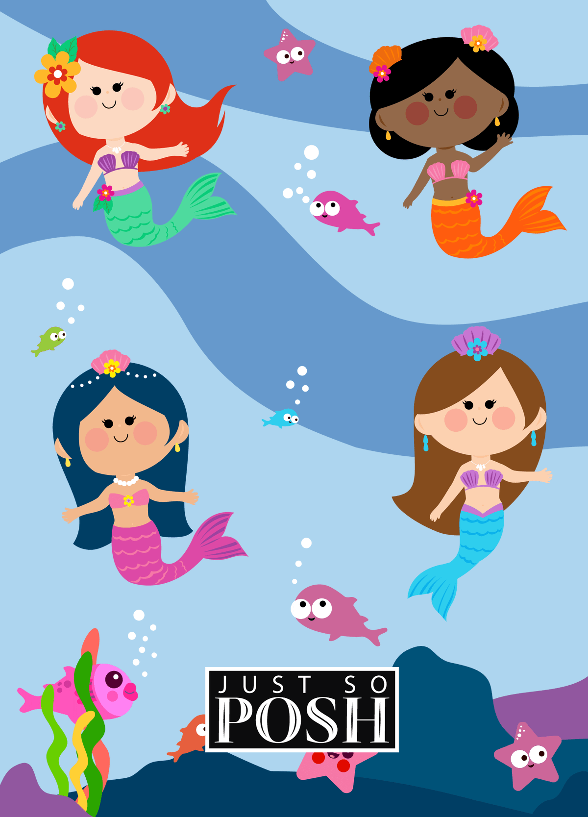 Personalized Mermaid Journal I - Blue Background - Blonde Mermaid - Back View