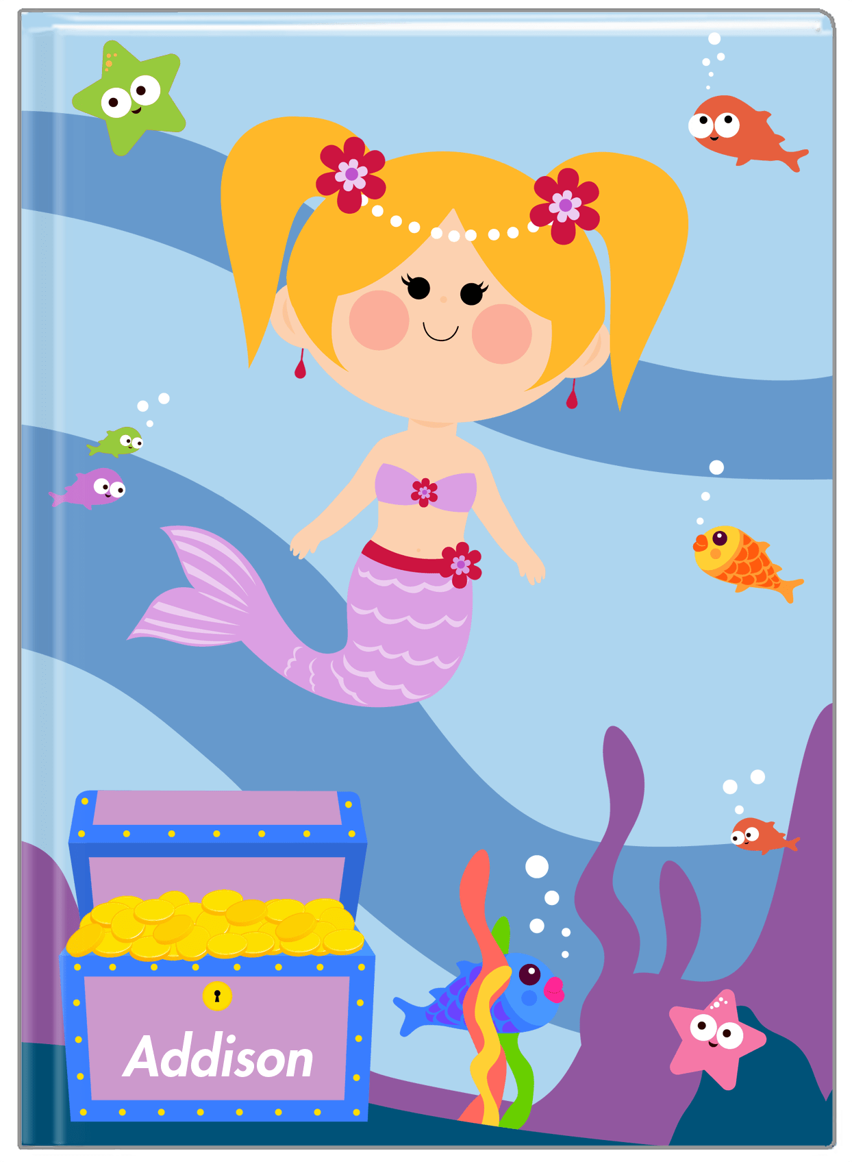 Personalized Mermaid Journal I - Blue Background - Blonde Mermaid - Front View