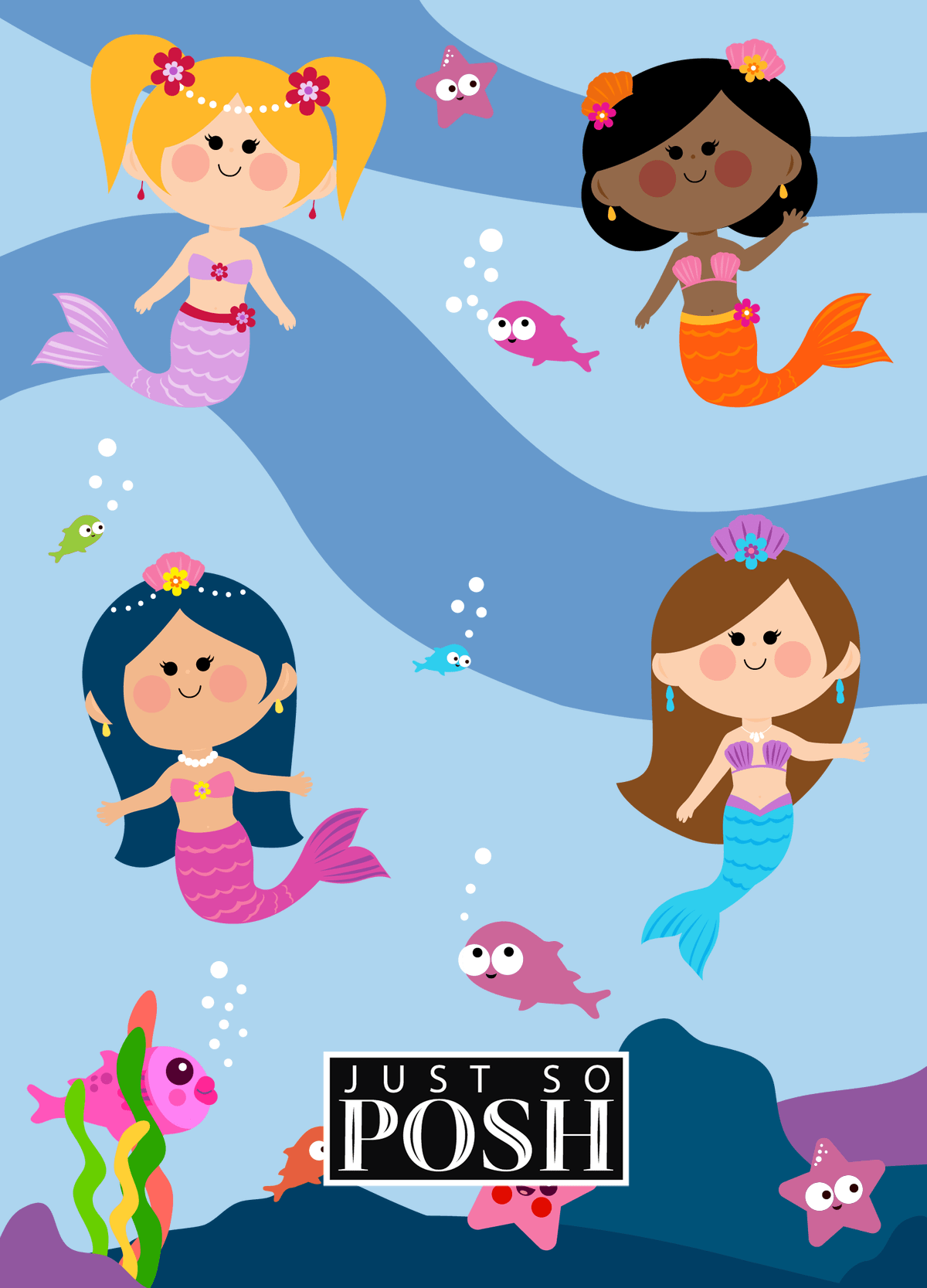 Personalized Mermaid Journal I - Blue Background - Redhead Mermaid - Back View