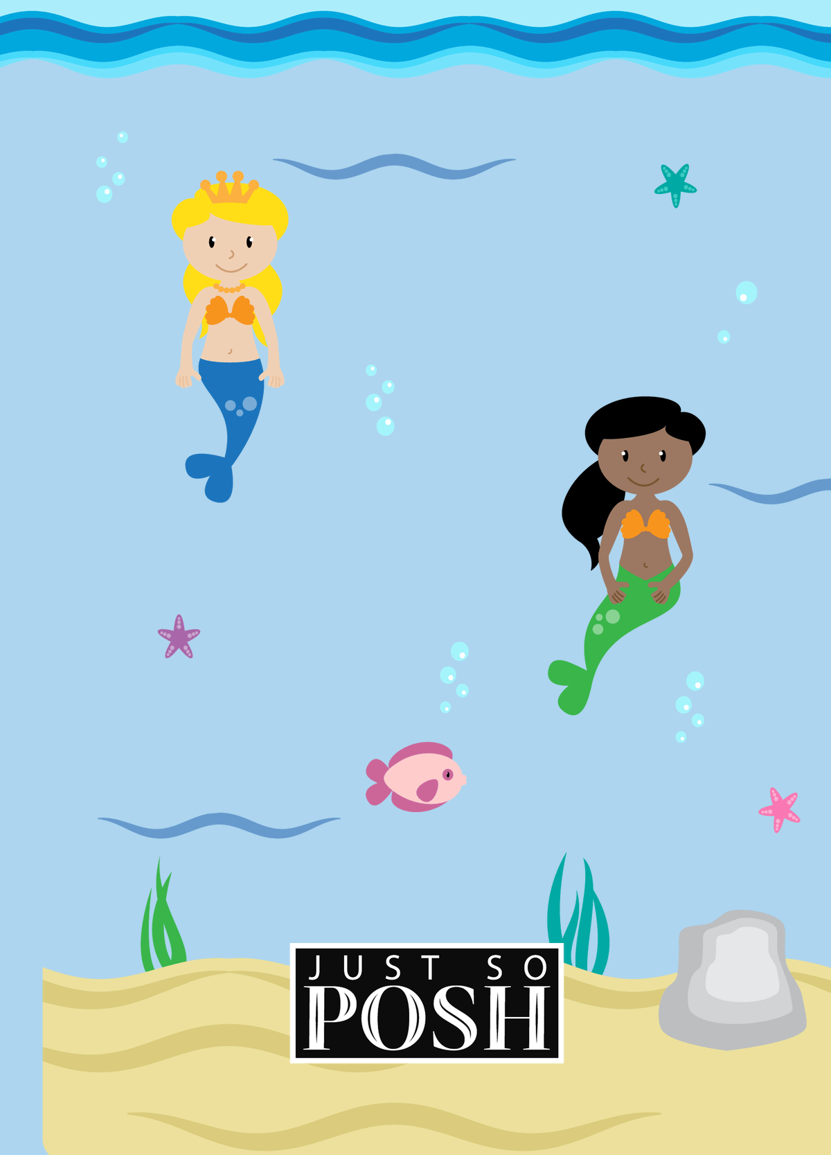 Personalized Mermaid Journal II - Blue Background - Blonde Mermaid - Back View