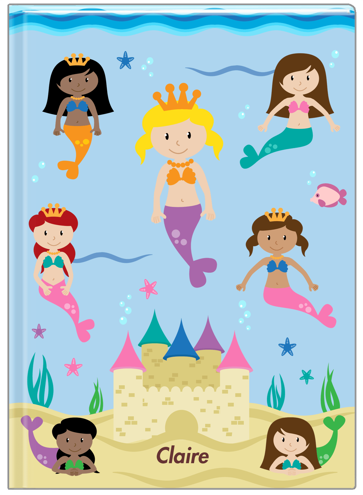 Personalized Mermaid Journal II - Blue Background - Blonde Mermaid - Front View