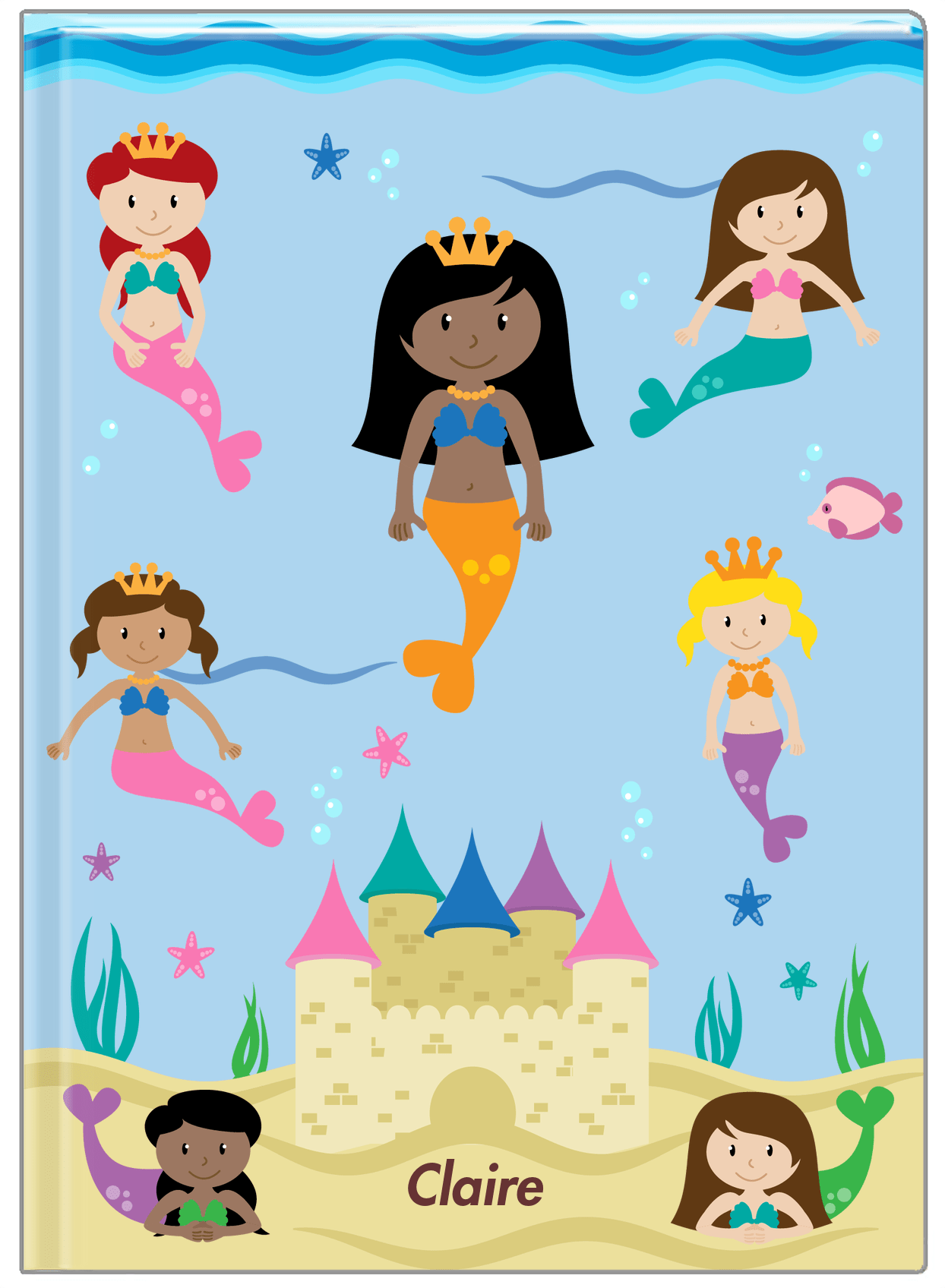 Personalized Mermaid Journal II - Blue Background - Black Mermaid II - Front View