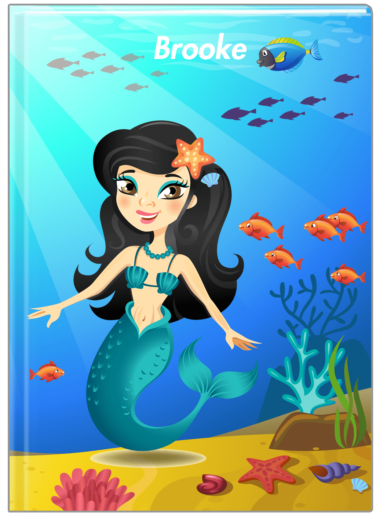 Personalized Mermaid Journal III - Blue Background - Asian Mermaid - Front View