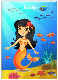 Thumbnail for Personalized Mermaid Journal III - Blue Background - Black Hair Mermaid - Front View