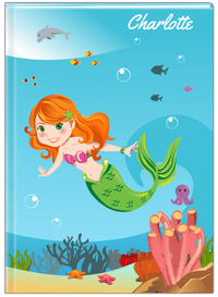 Thumbnail for Personalized Mermaid Journal IV - Blue Background - Redhead Mermaid - Front View