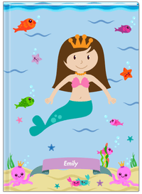 Thumbnail for Personalized Mermaid Journal VI - Blue Background - Brunette Mermaid - Front View