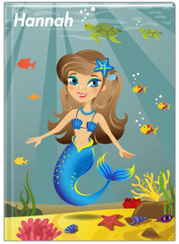 Thumbnail for Personalized Mermaid Journal VII - Teal Background - Brunette Mermaid - Front View