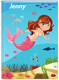 Thumbnail for Personalized Mermaid Journal VIII - Blue Background - Brunette Mermaid - Front View