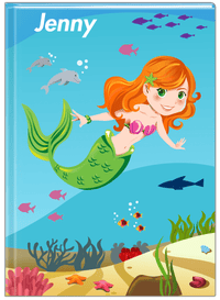 Thumbnail for Personalized Mermaid Journal VIII - Blue Background - Redhead Mermaid - Front View