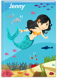 Thumbnail for Personalized Mermaid Journal VIII - Blue Background - Black Hair Mermaid - Front View