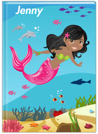 Thumbnail for Personalized Mermaid Journal VIII - Blue Background - Black Mermaid - Front View